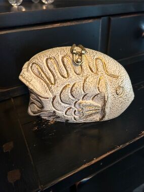 Timmy Woods White and Gold Fish Collectible Purse